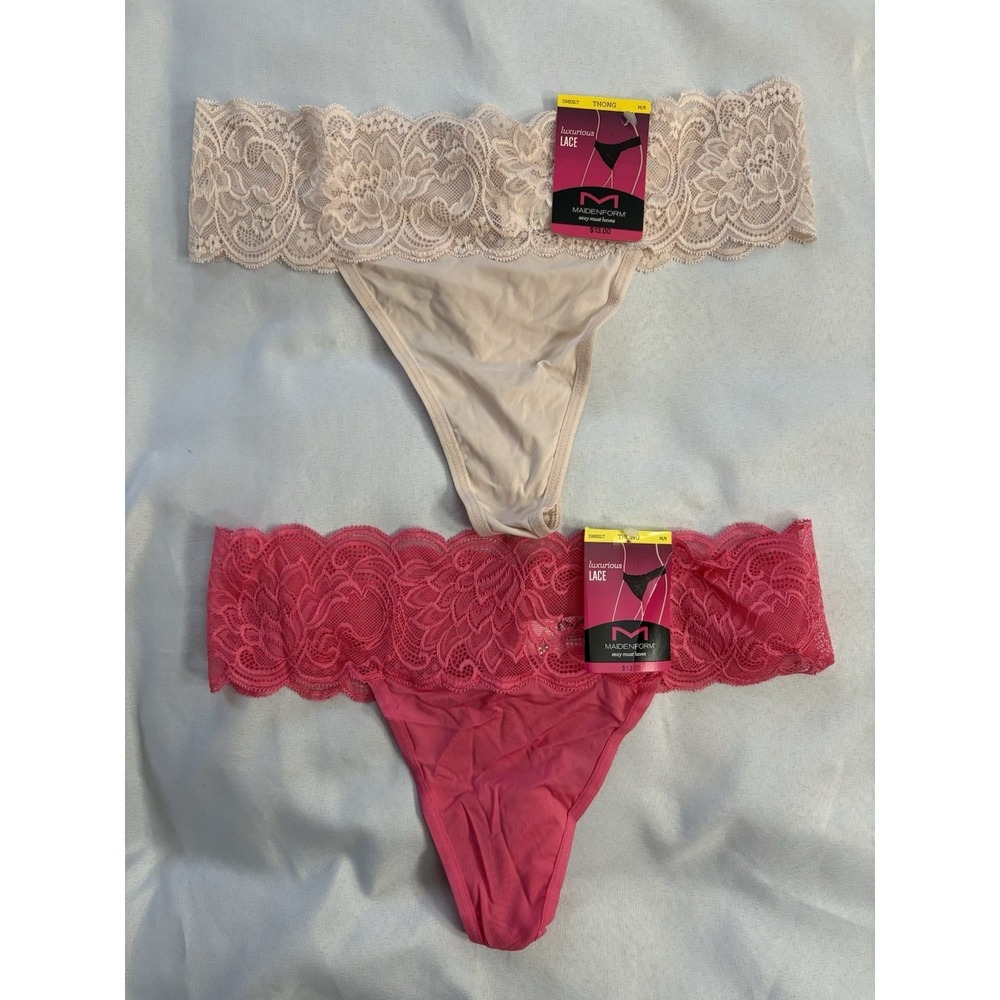 NEW Maidenform Luxurious Lace Thong Size Medium 6 DMESLT 2 Pair Maidenform Thong